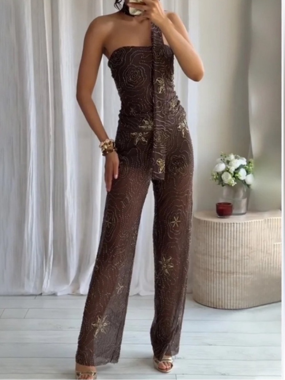 ZARA BEADED SEQUIN PANTS
